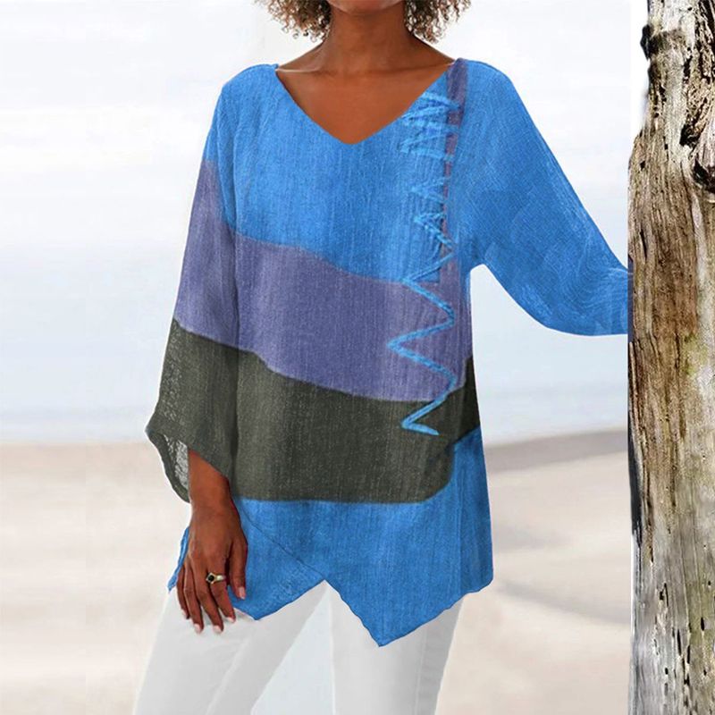 Solange Top Femme - Design a due toni con V & Luducing Cut per comfort e stile