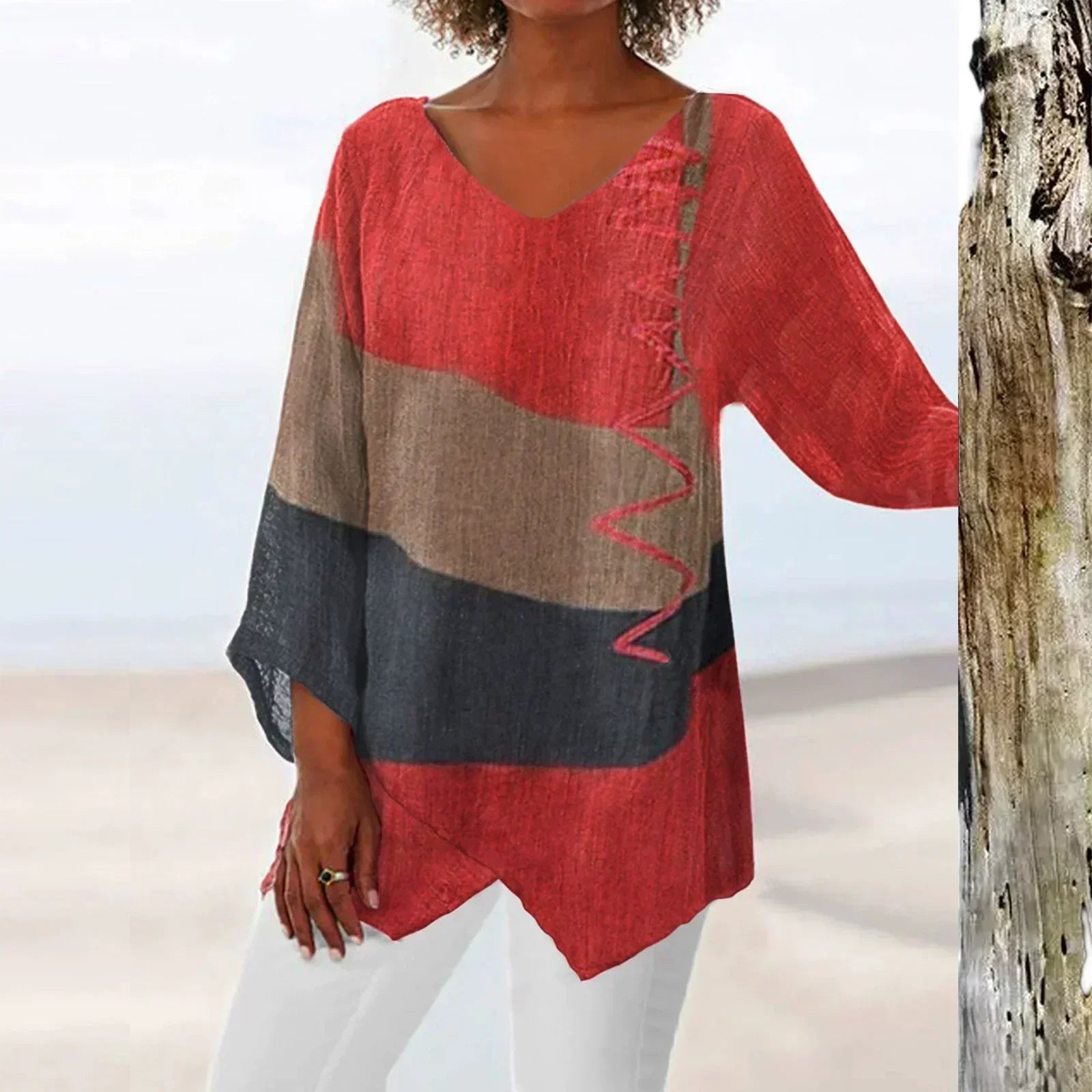 Top Solange para Mulher – Design bicolor com decote em V e corte favorecedor para conforto e estilo
