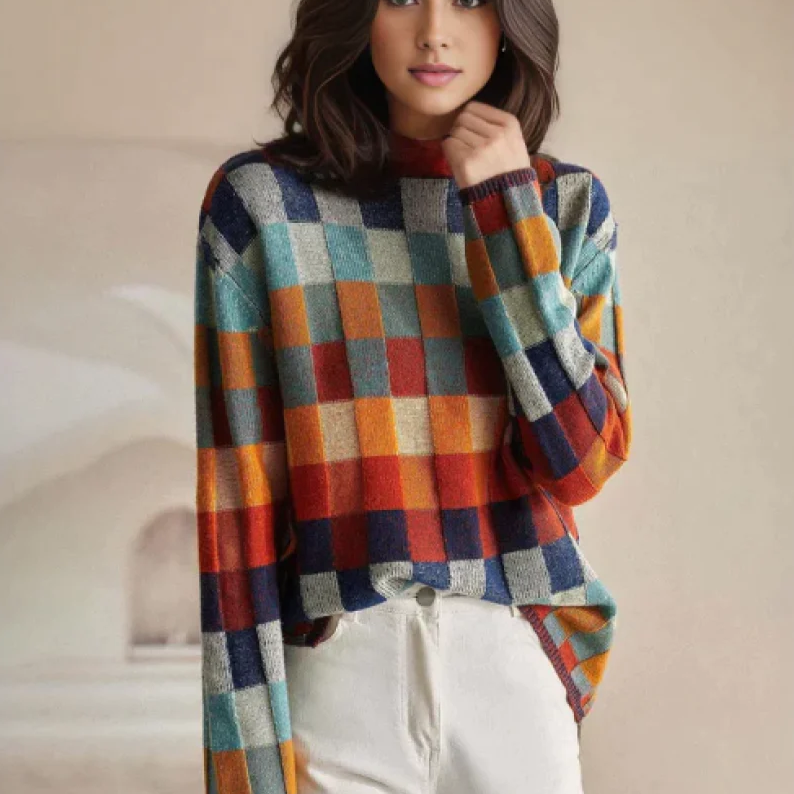 Nicole Pull Femme Luxe – Elegante suéter de cuadros en cachemira suave y refinada