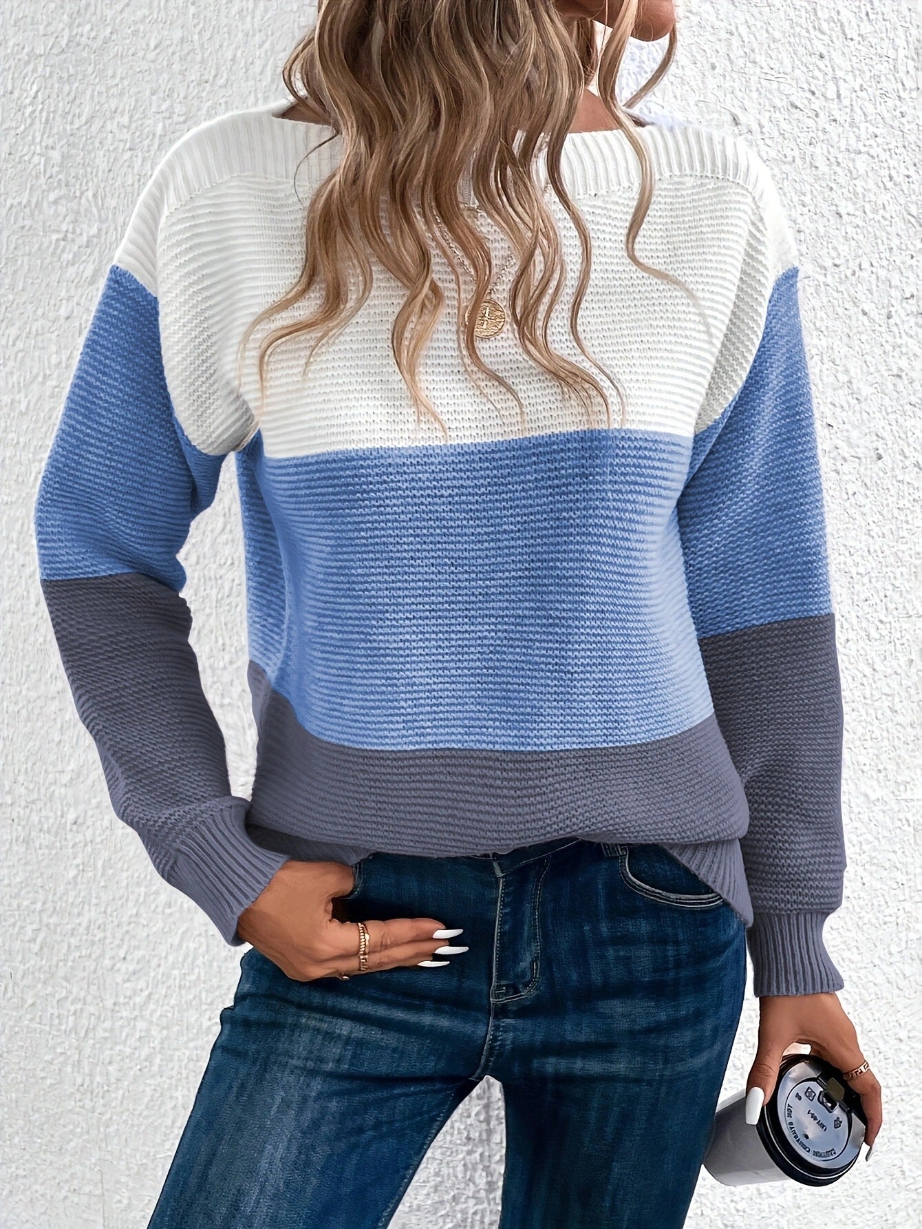 Aubree Pull en Maille Color-Block pour Femme – Maille Douce, Coupe Décontractée avec Motif à Carreaux