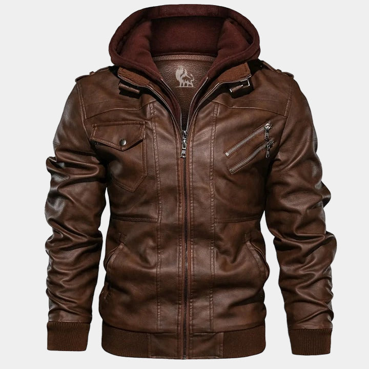 Filipo Men's Leather Jacket with Hood – Modern Jacket Regular Fit Urban Style
