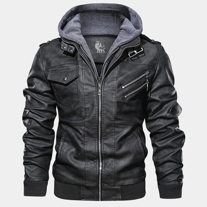 Filipo Men's Leather Jacket with Hood – Modern Jacket Regular Fit Urban Style
