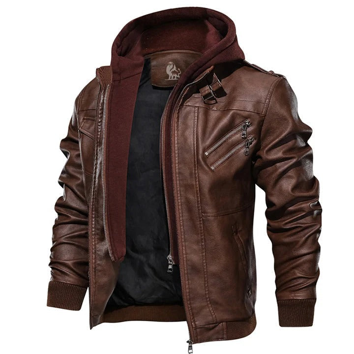 Filipo Men's Leather Jacket with Hood – Modern Jacket Regular Fit Urban Style