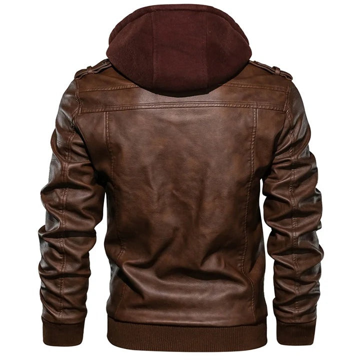 Filipo Men's Leather Jacket with Hood – Modern Jacket Regular Fit Urban Style