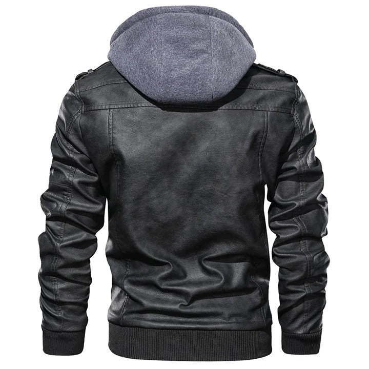 Filipo Men's Leather Jacket with Hood – Modern Jacket Regular Fit Urban Style