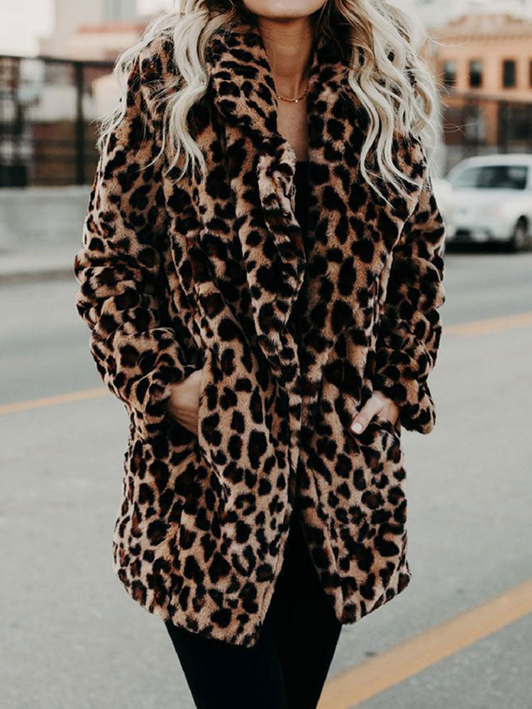 Fresia Damen Winterjacke – Leopardenmuster, Oversize-Kragen & Warme Fütterung