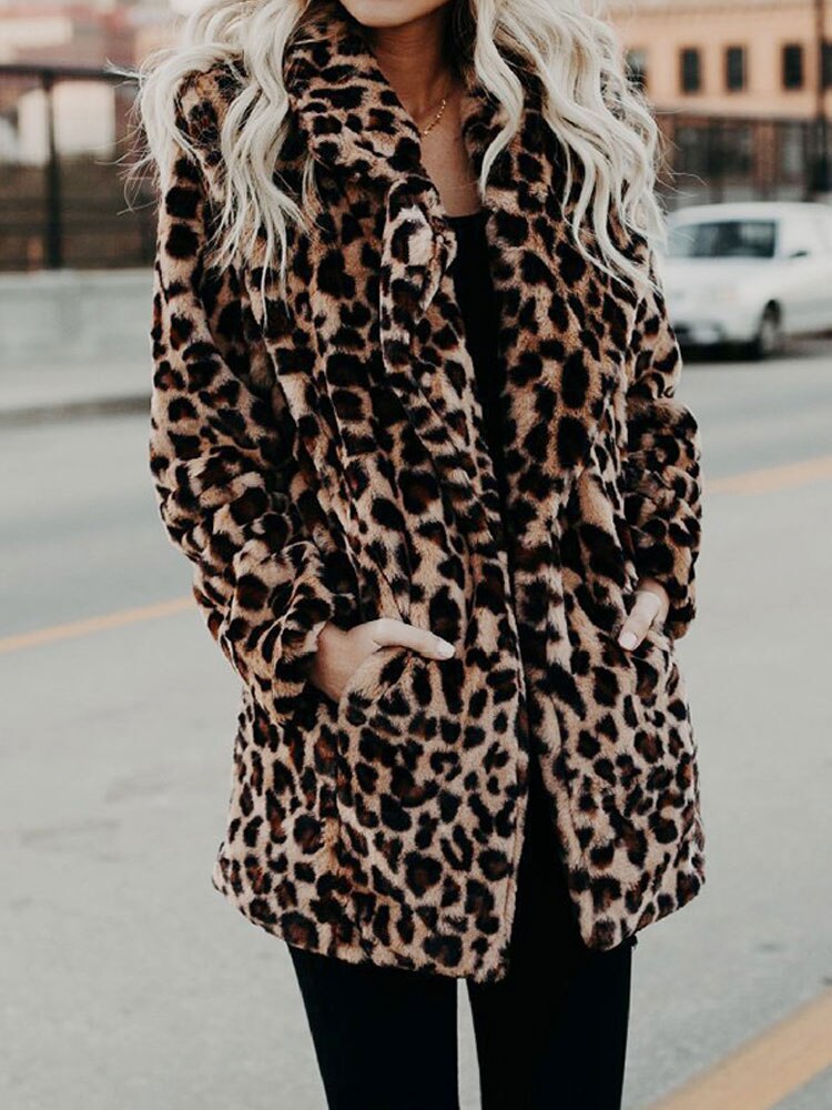 Fresia Damen Winterjacke – Leopardenmuster, Oversize-Kragen & Warme Fütterung