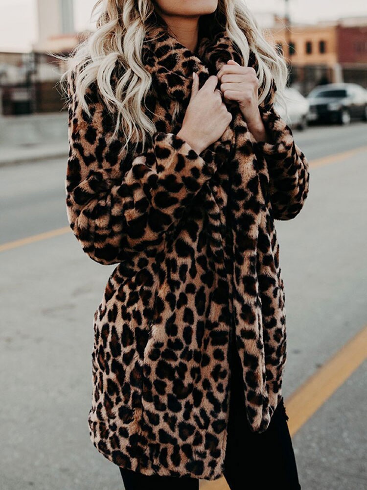 Fresia Damen Winterjacke – Leopardenmuster, Oversize-Kragen & Warme Fütterung