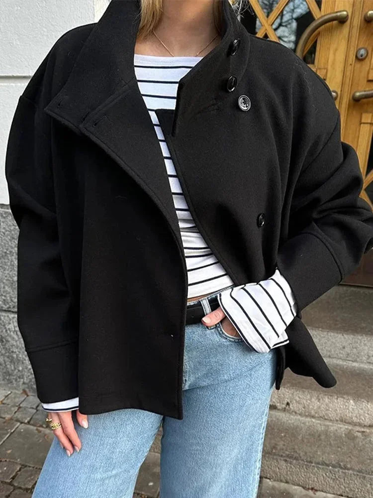 Julie Short Coat for Women – Elegant High Collar, Soft Fabric & Modern Style