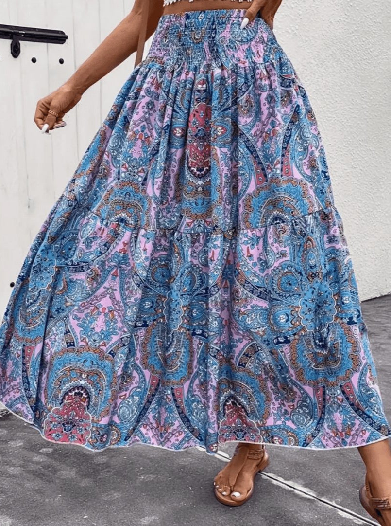 Skirt Maxi Women - Falda bohemia larga con copa acampanada con estampado nómada