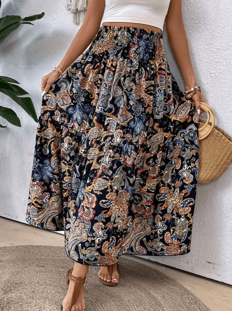 Skirt Maxi Women - Falda bohemia larga con copa acampanada con estampado nómada