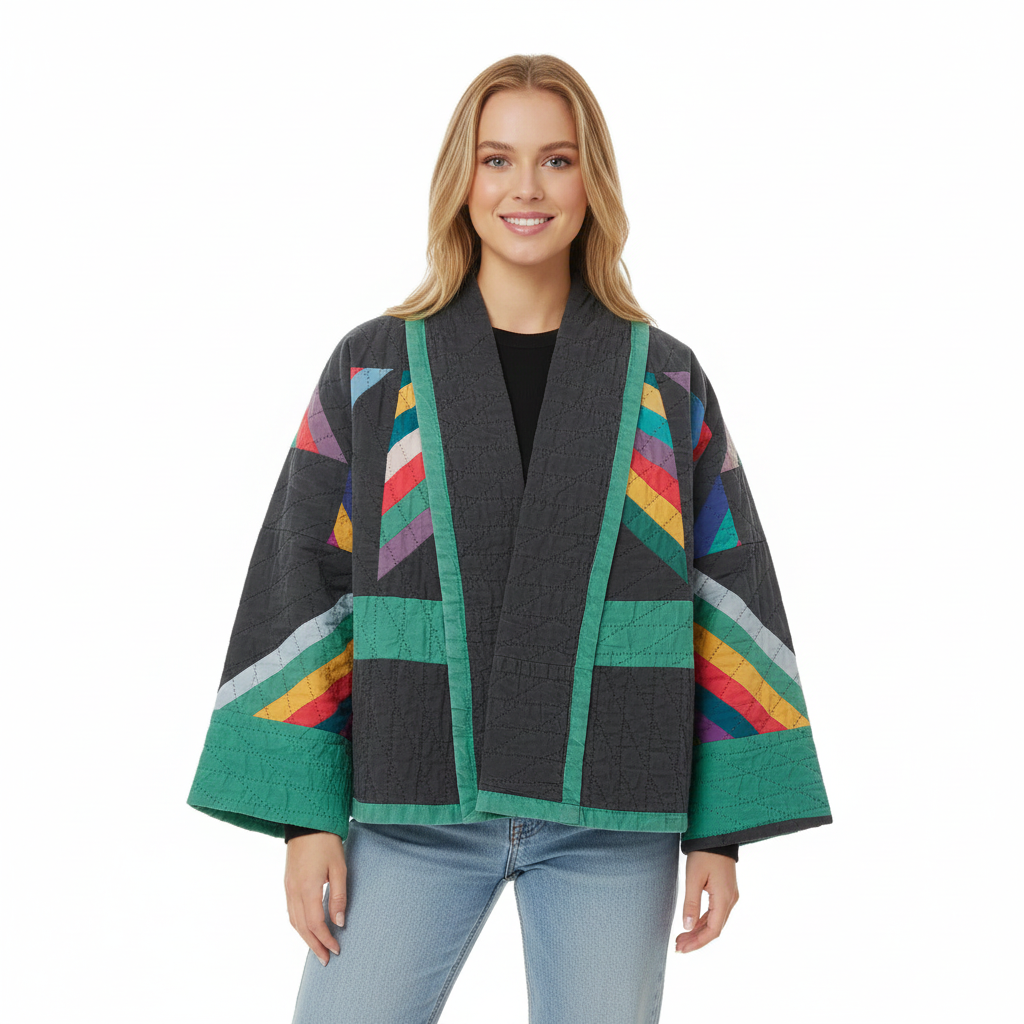 Zeline Women's Quilted Jacket – Oversized Retro Patchwork Coat with Modern Style