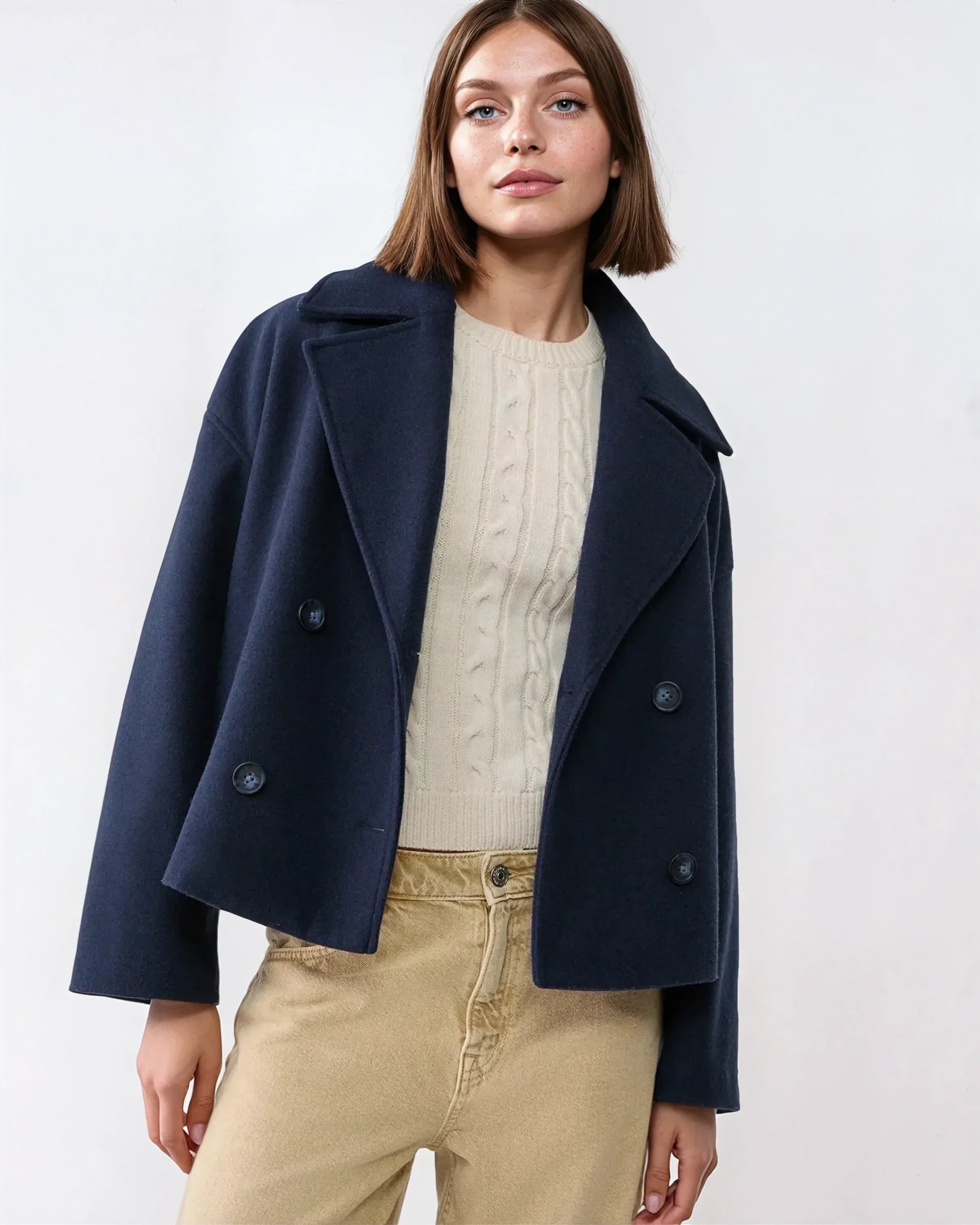 Vanessa Damenjacke – Kurze, Überschlagene Wolljacke Elegant & Warm für den Winter