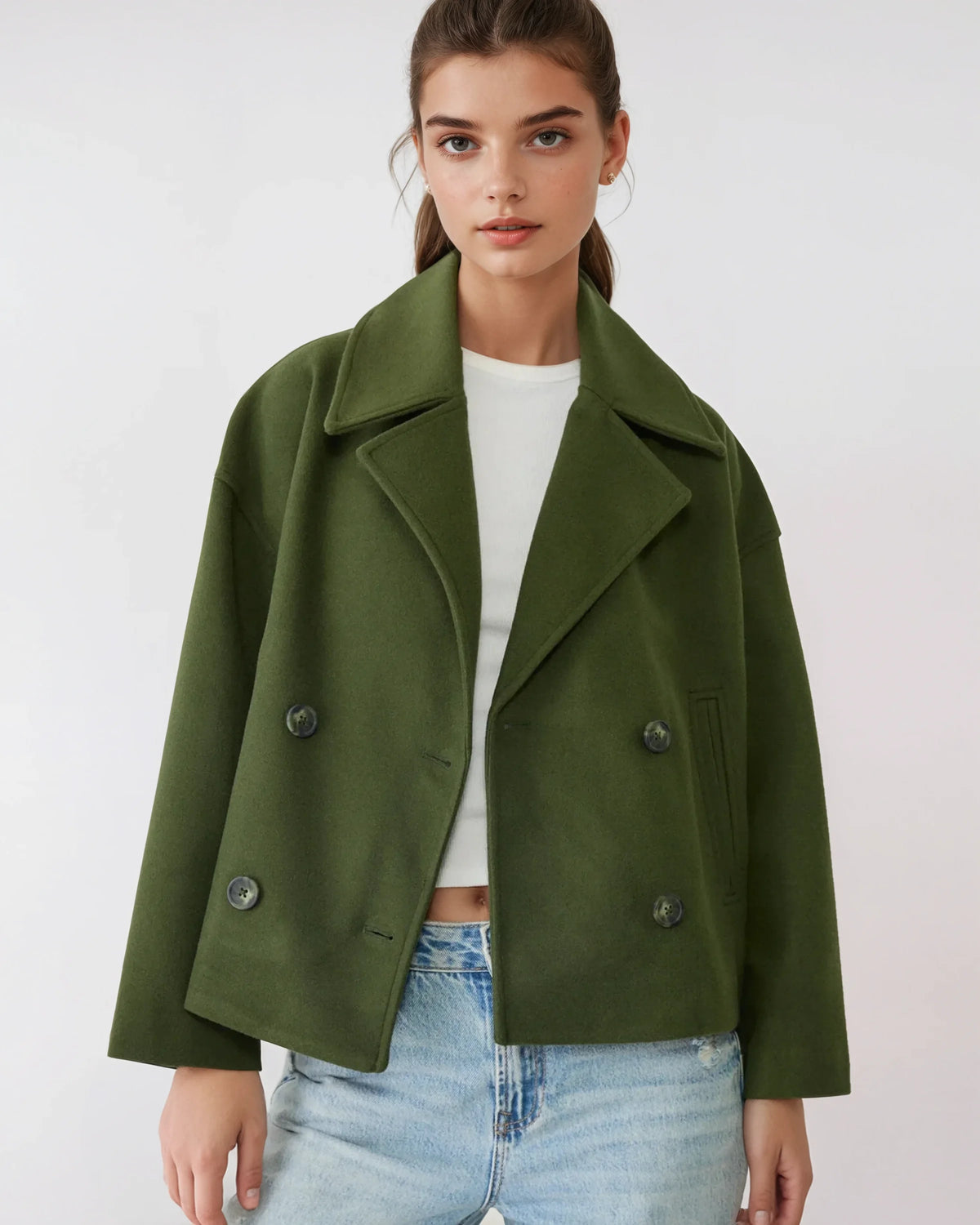 Vanessa chaqueta mujer – chaqueta corta cruzada de lana elegante y cálida para el invierno