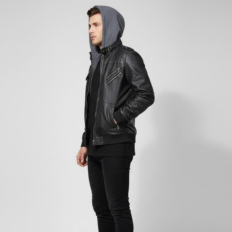 Filipo Men's Leather Jacket with Hood – Modern Jacket Regular Fit Urban Style