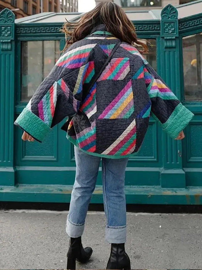 Zeline Women's Quilted Jacket – Oversized Retro Patchwork Coat with Modern Style